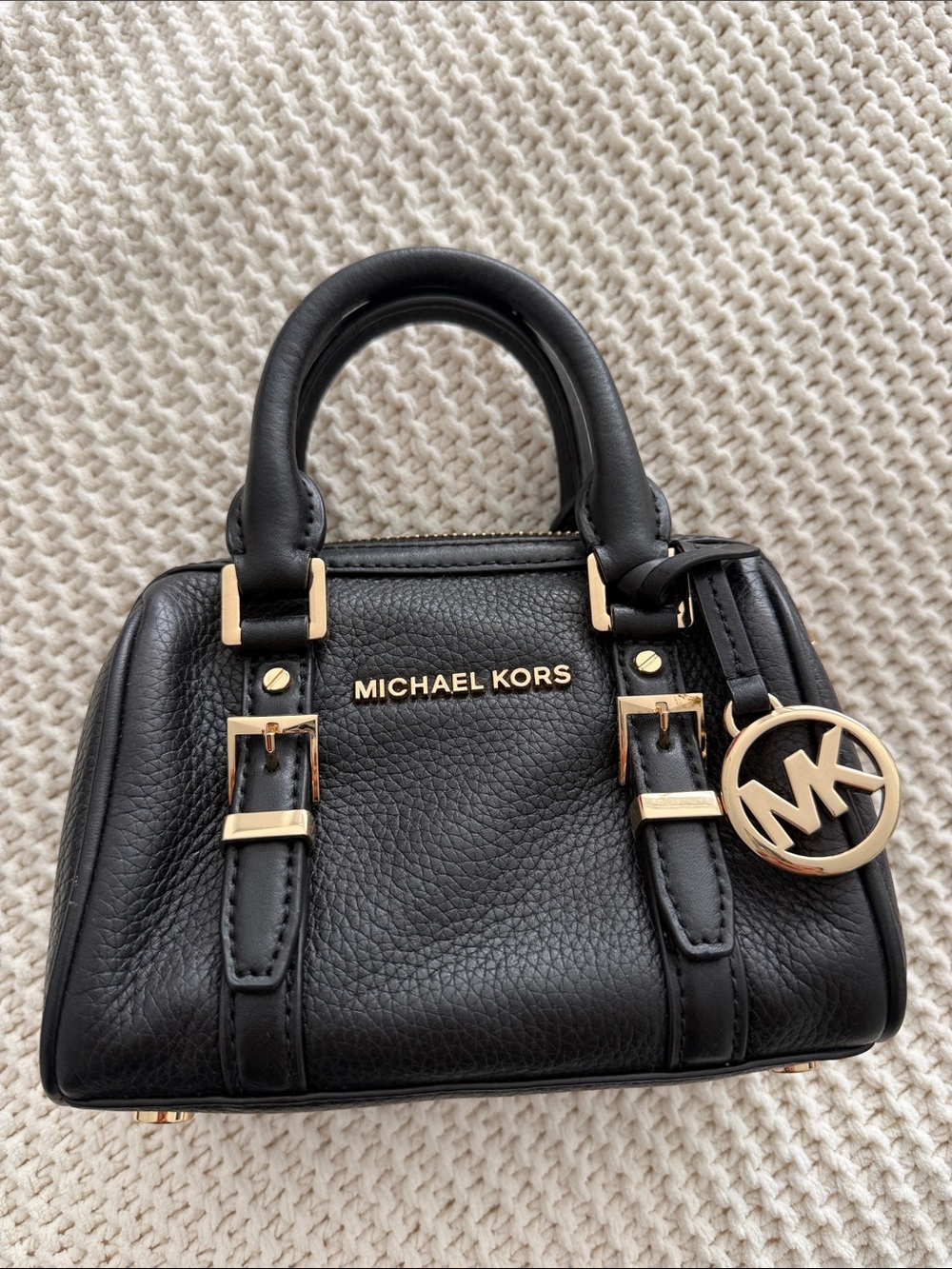 Michael Kors Black Leather Mini Satchel with Gold Hardware